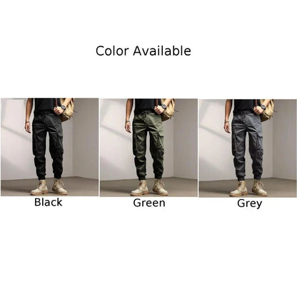 Solid Cargo Pants for Men Casual Loose Fit Ankle Banded Trousers Suitable for Spring and Autumn Grey Black Green