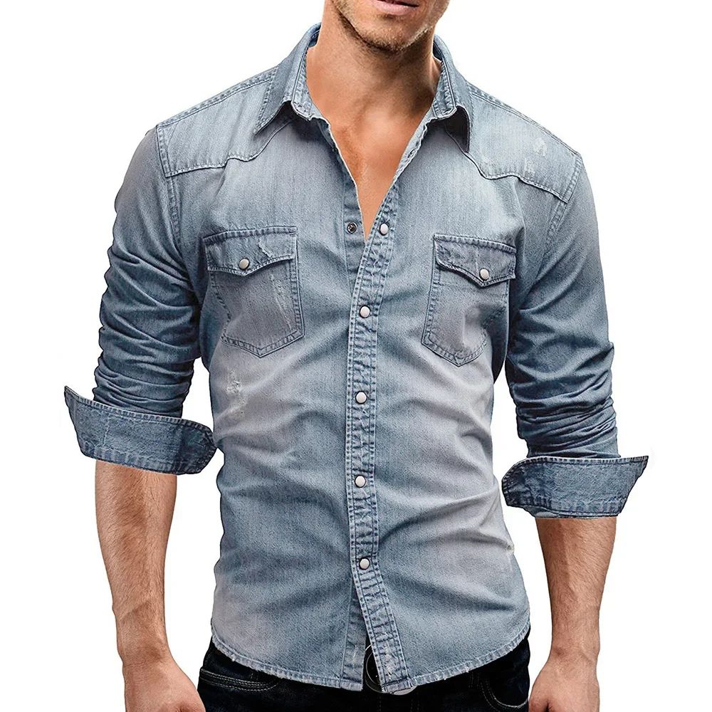 New 2025 Men's Denim Shirt Fashion Short Sleeve Soft Solid Slim Cowboy Tops Men Trend Streetwear Vintage Casual Cardigan T-shirt