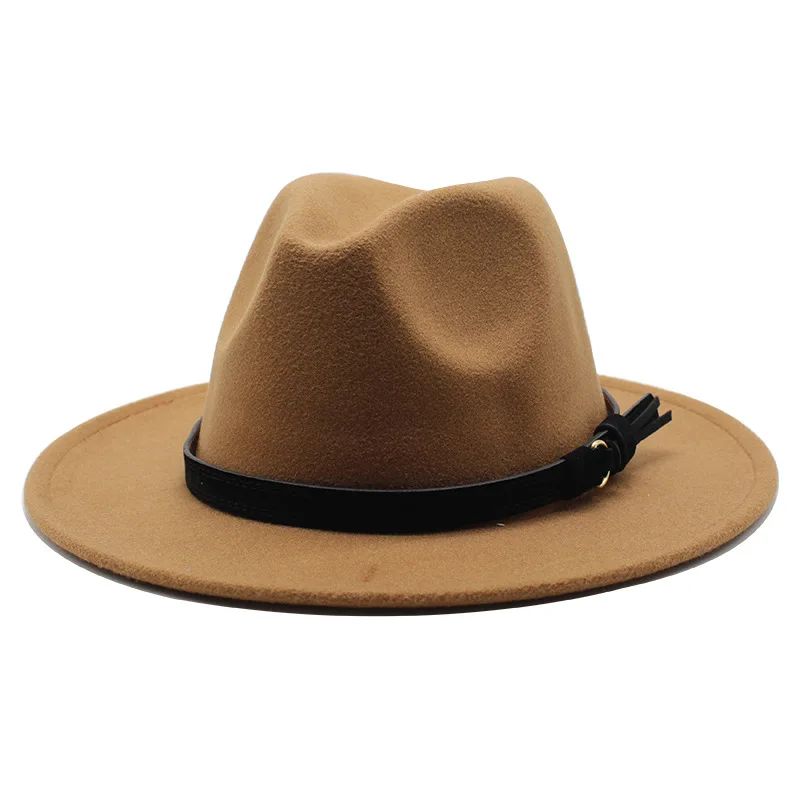 Gangster Trilby Felt Fedora Hat European American Wide Brim Top Jazz Caps Women Men Wool White Wedding Hat 56-58-61CM