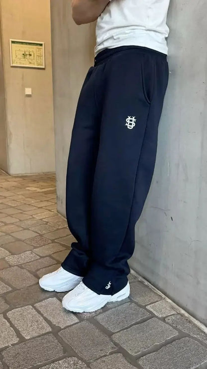 Calça Moletom Bordada Su Jogger Hip Hop Rosa Casual Cintura Elástica Masculina Americana Marinho Y2K Moeda Berlim Street Estilo Anos 2000