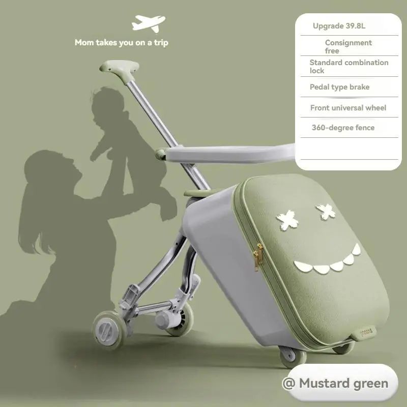 Mala de Viagem Infantil Trolley Acoplável em Avião com Rodas Giratórias Bagagem de Passeio e Andador de Bebê Dobrável