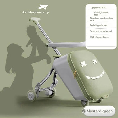 Mala de Viagem Infantil Trolley Acoplável em Avião com Rodas Giratórias Bagagem de Passeio e Andador de Bebê Dobrável