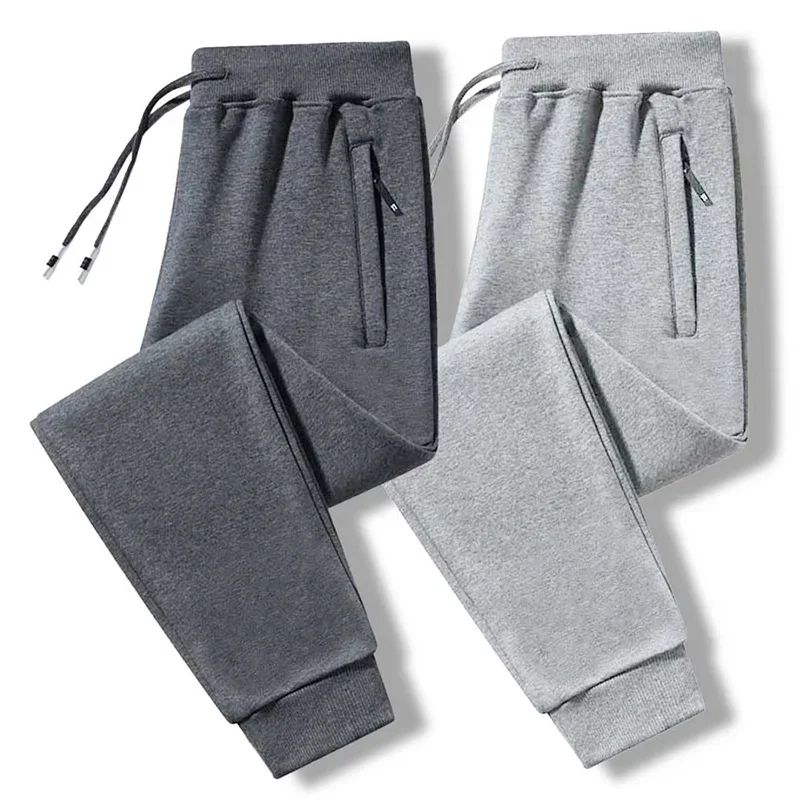 2025 New Men Loose Sweatpants Casual Elastic Drawstring Pants Male Elastic Waist Soft Casual Ankle Band Zipper Pockets Trousers