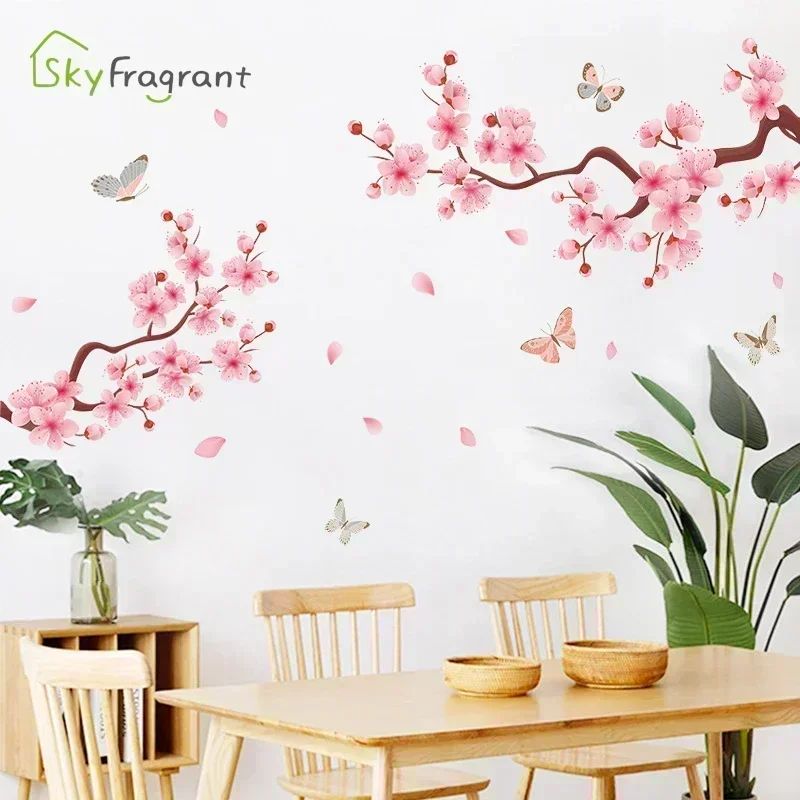 Ink Wall Stickers Wash Peach Blossom For Living Room Bedroom Home Flower Background Wall Decor Self-adhesive Sticker Wallpaper