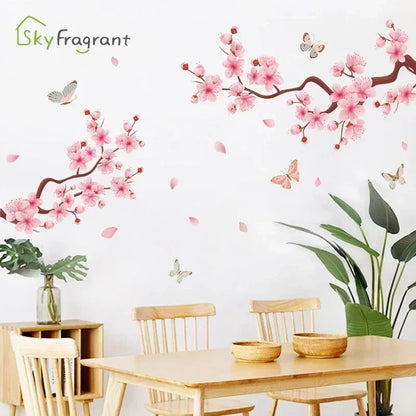 Ink Wall Stickers Wash Peach Blossom For Living Room Bedroom Home Flower Background Wall Decor Self-adhesive Sticker Wallpaper