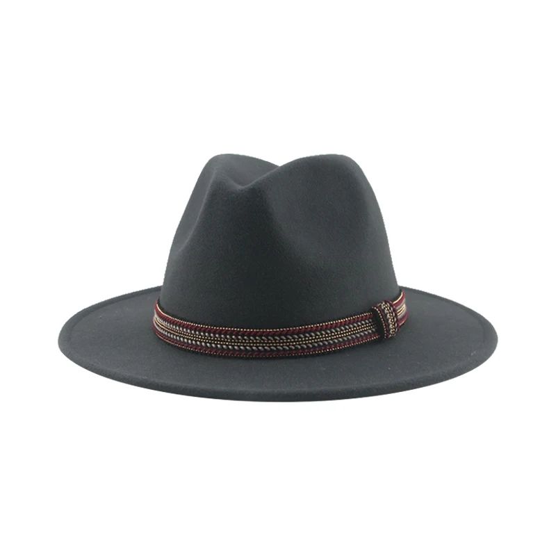 Chapéu Feminino Fedora de Feltro Sólido Casual Chapéu de Inverno Feminino Bonés Masculinos Faixa Panamá Preto Cáqui ????? ??????? Sombrero