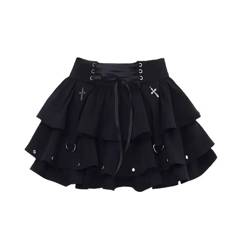 Black Y2K Spicy Girl Bow Tie Cake Skirt High Waist A- Line Mini Skirt Women's Summer New Design Sense Skirts for Girls