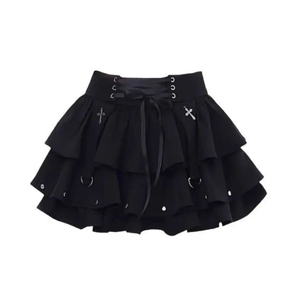 Black Y2K Spicy Girl Bow Tie Cake Skirt High Waist A- Line Mini Skirt Women's Summer New Design Sense Skirts for Girls