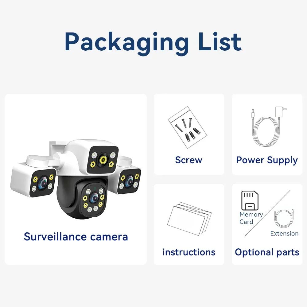 PEGATAH 6K 12MP Outdoor WiFi Camera Three Screen Three Lens 10X Zoom PTZ Automatic Tracking Audible Visual Alarm Security Cam