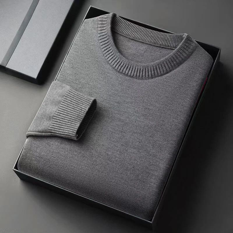 Autumn New Men's Round Neck Pullover Long Sleeved Knitted Sweater Retro Lightweight Sports Shirt Soild Color Casual Jacket
