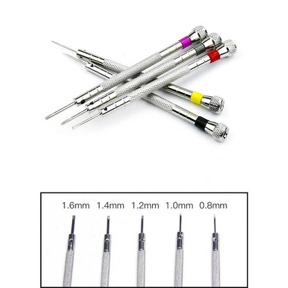 5 unidades/conjunto Chave de Fenda de Aço de 0,8-1,6 mm para Reparo de Relógios Ferramentas Portáteis para Relógios Remoção de Pulseiras com Mini Pinos Ferramentas de Relojoeiro