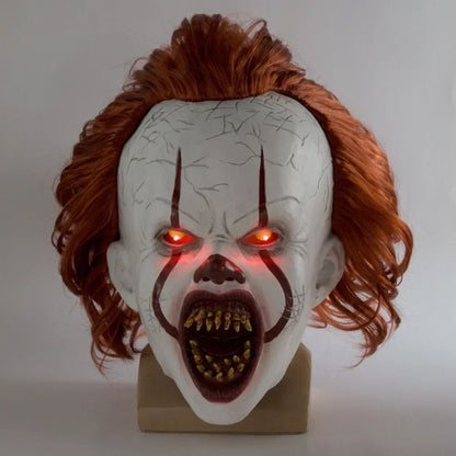 Horror Glowing Clown Mask Halloween Masque Pennywise Cosplay Latex Glow Joker Mask with Multicolor Hair Wig Joker Mask for Adult