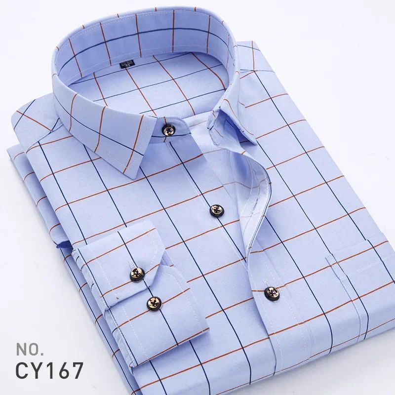 Quality Plaid Casual Men's Shirt Slim Fit Formal & Business Party Man Spring Long Sleeve New Men Floral for Mens Dress Shirt