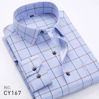 Quality Plaid Casual Men's Shirt Slim Fit Formal & Business Party Man Spring Long Sleeve New Men Floral for Mens Dress Shirt