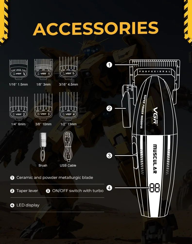 VGR Electric Hair Trimmers Professional 9000RPM Hair Clippers Rechargeable Haircut Machine Adjustable Barber Tool for Men V-285