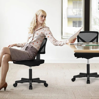 Cadeira de Escritório Ergonômica Giratória com Encosto Baixo, Rodas e Assento Confortável Sem Braços