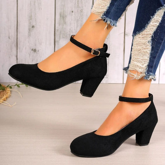 Sapatos Femininos Scarpin com Salto Grosso e Tira no Tornozelo Salto Alto Plataforma Estilo Mary Jane para Mulheres Sapatos Femininos Estilo OL Calçados Femininos