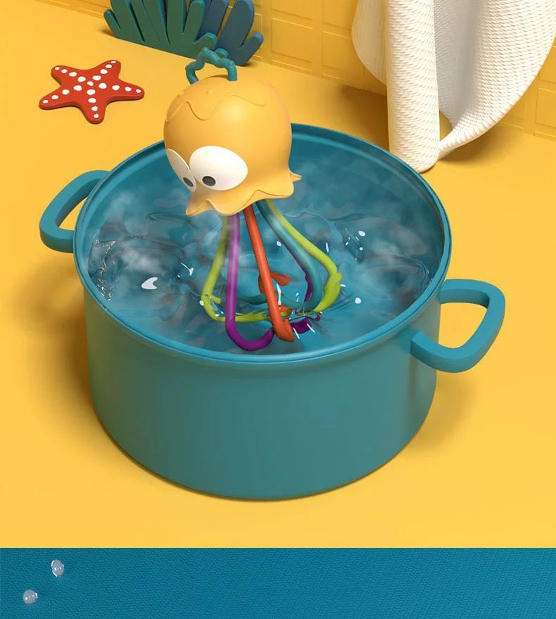 Jellyfish Grinding Gum Rocking Bell for Babies Aged 0-3 Years Old, Multifunctional Hand Grip, Water Boiling Toy Safe and Durable