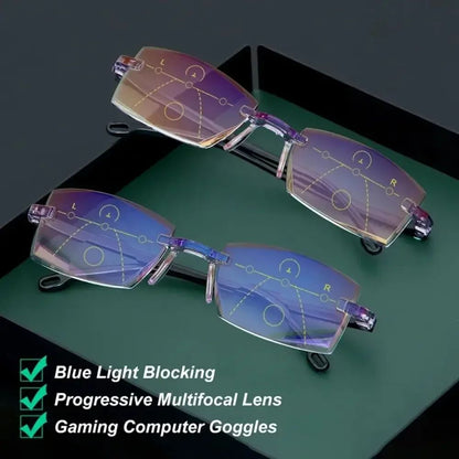 Óculos de Leitura Progressivos Bifocais 2024 Bloqueadores de Luz Azul Masculinos com Corte de Diamante Multifocais Ultraleves Sem Aro
