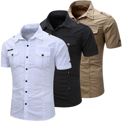 Summer New Fashion Men Safari Shirt Short Sleeve Casual Tactical 100% Cotton Cargo Outdoor Male Pocket Work Shirts