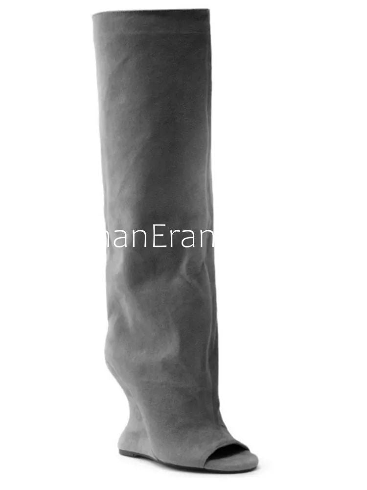 2025Spring and Autumn Fashion New Thick High Heels Women's Knee Length Wide Tube Version Fish Mouth Boots Middle Top Boots