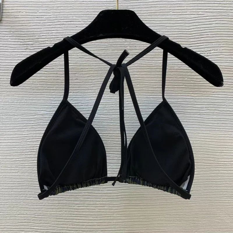 Geometric Printed Fashion Bikinis Sets Lace-up Bra Thong Sexy 2 Piece Swimsuits Solid Beach Style One-piece Bathing Suits Women