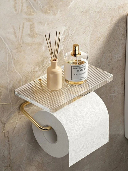 Luxury Gold Toilet Paper Holder with Shelf No Punching Acrylic Roll Paper Holder Tissue Hanger Bathroom Accessories  Bathroom