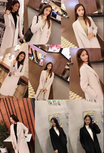 Plus Size Ladies Thickened Winter Coat Long Open-Front Woolen Jacket Loose Fit plus Size Fashionable Autumn Winter Korean Sty...