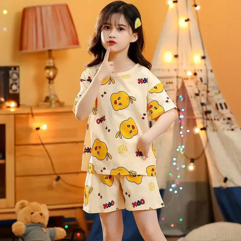 Summer Strawberry Sleepwear For Baby Kids Short Sleeve Pijamas Infantil 100% Cotton Kids Pajamas Set Boys Girls Clothes 6 8 10 Y