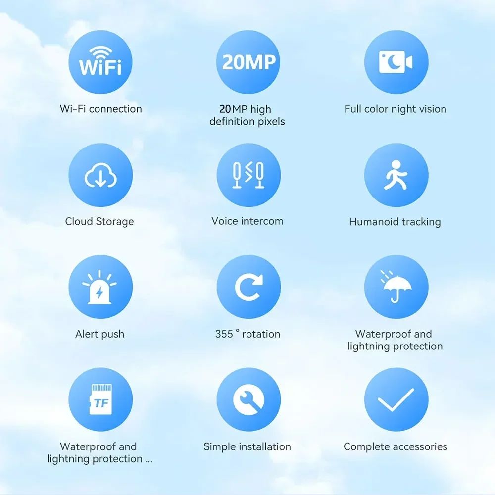 10K 20MP  WIFI IP Camera Outdoor 4 Lens 4 Screens 16X Zoom CCTV Wireless Video Surveillance Cameras 6K 12MP Security Protection