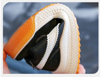 Children's Spring New Leather Upper Sneakers Middle Large Children's Casual Shoes Boys and Girls Soft Sole Students Tennis Shoes