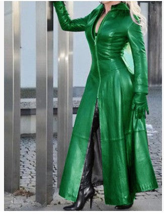 Winter Women's Fashion Cyberpunk Leather Long Jacket Casual Loose Button Solid Color Coats Lapel Biker Jacket