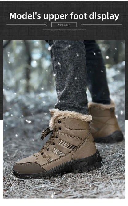 Men Winter Snow Boots Super Warm Men Hiking Boots High Quality Waterproof Leather High Top Big Size Men's Boots Outdoor Sneakers