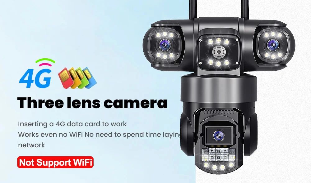 Câmera V380Pro 4G Câmera Sim GSM WIFI 12MP 6K Três Lentes Três Telas Monitor Visão Noturna Segurança PTZ Câmera de Videovigilância