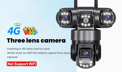 Câmera V380Pro 4G Câmera Sim GSM WIFI 12MP 6K Três Lentes Três Telas Monitor Visão Noturna Segurança PTZ Câmera de Videovigilância