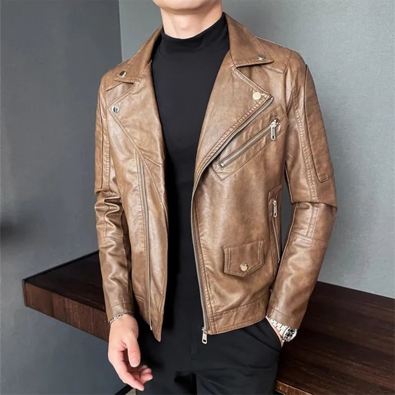 LIBIELIY Autumn Winter High Quality Men PU Leather Jacket Moto Biker Fashion Casual Leather Coat Male Solid Turn Down Collar Sli