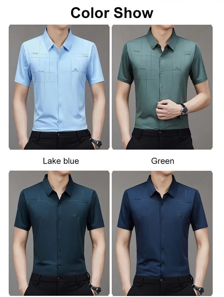 Men's Ice Silk Business Shirt Short Sleeve Anti-wrinkle Iron-free Seamless Shirt Highly Elastic Comfortable Wear Gift for Man