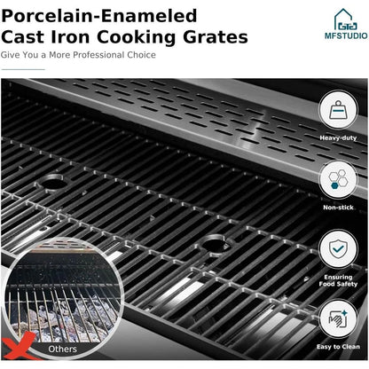 6-Burner Propane Gas Grill, Stainless Steel BBQ Grill with Side Burner and Porcelain-Enameled Cast Iron Grates