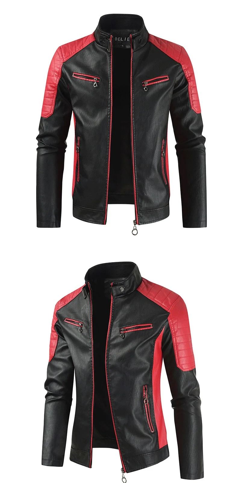 Fashionable Men's Biker Leather Jacket 2025 New Zipper Stand Collar Fleece Lined Casual PU Leather Coat Regular Fit Chinese Orig