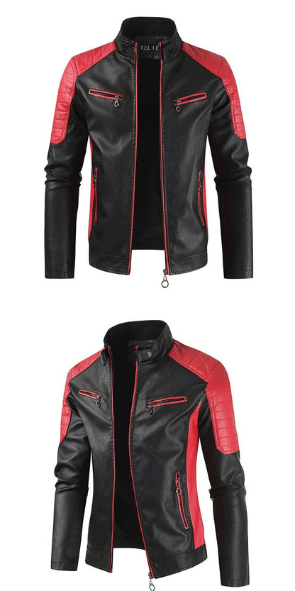 Fashionable Men's Biker Leather Jacket 2025 New Zipper Stand Collar Fleece Lined Casual PU Leather Coat Regular Fit Chinese Orig
