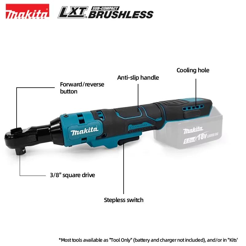 Chave de Catraca Angular Makita 18V Brushless Chave de Impacto sem Fio Multifuncional Velocidade Variável Chave de Força LED Ferramentas Elétricas