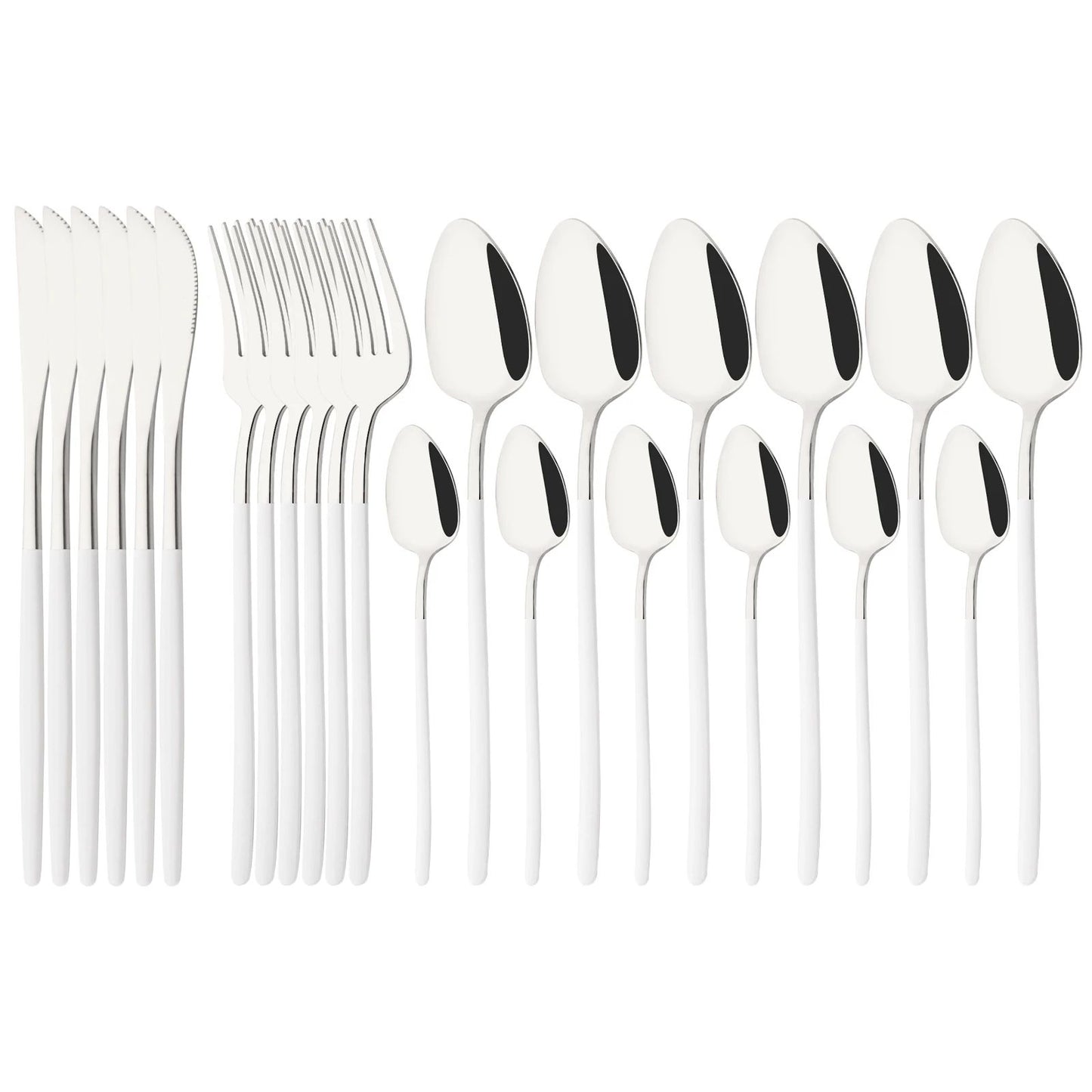 24Pcs Stainless Steel Dinnerware Set Kitchen Fork Spoon Knife Dinner Cutlery Set White Silver Western Flatware Tableware Set