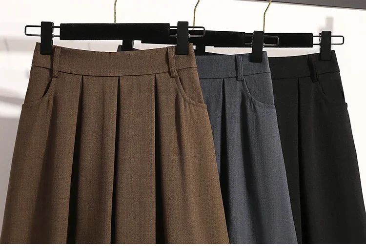 Solid Color Versatile Medium Length Skirt Pleated Plus Size A-Line Maxi Gown Cover Hip Spring Summer 2025 New Half-length Skirt