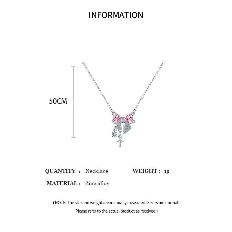 Colares de Pingente de Laço de Cristal Rosa Fada da Moda Y2K Meninas Doce Strass Coração Clavícula Cadeia Mulheres Jóias Presentes