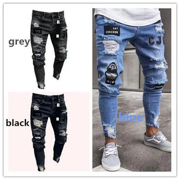 New Style Men's Hip Hop Slim Fit Jeans You And Smooths Your Silhouette Ripped Small Footwear Amazon WISH Badge Plus Size Jeans N