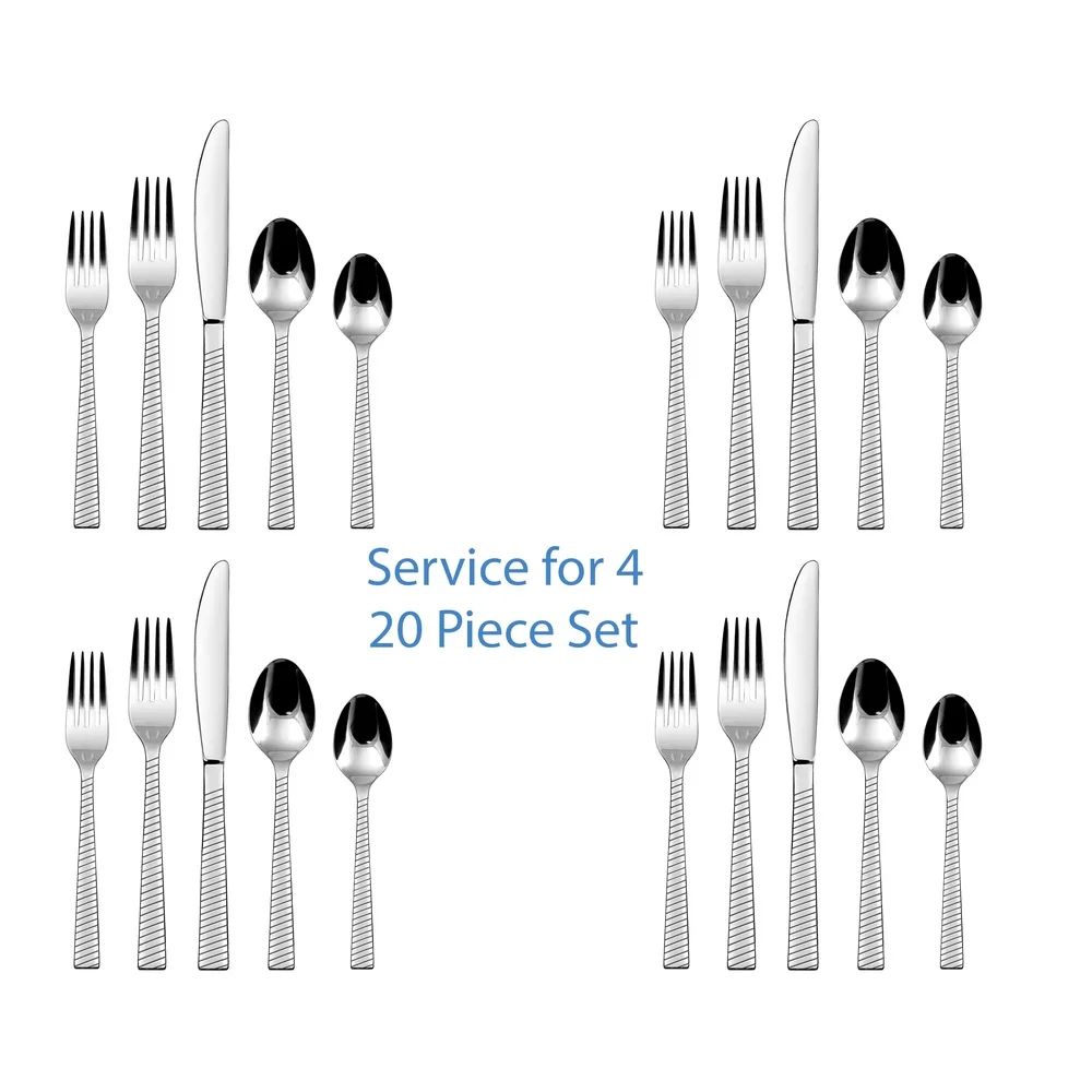 Conjunto de talheres de aço inoxidável de 20 peças para 4 pessoas, utensílios de cozinha ergonômicos, próprios para lava-louças, perfeitos para casa, refeições, acampamento, piqueniques