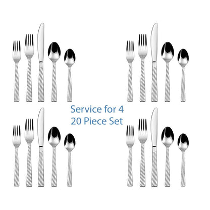 Conjunto de talheres de aço inoxidável de 20 peças para 4 pessoas, utensílios de cozinha ergonômicos, próprios para lava-louças, perfeitos para casa, refeições, acampamento, piqueniques