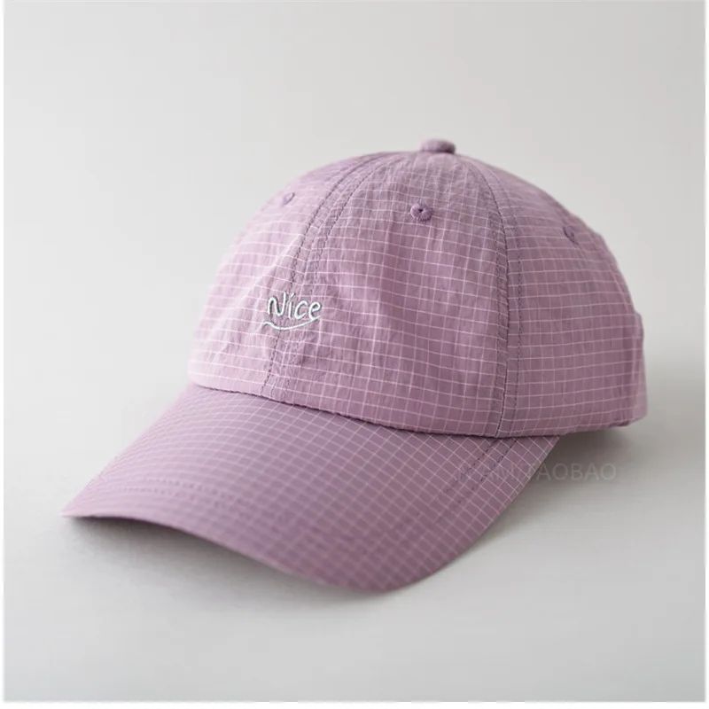 SS25 Korean Baseball Cap with Letter Embroidery & Gingham, Quick-Dry Minimalist Casual Unisex Hat for Daily Use