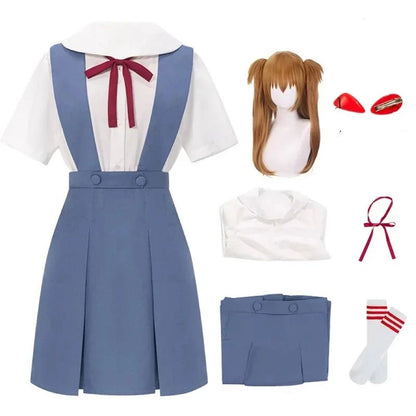 Rei Ayanami Cosplay Costume Asuka Langley Soryu Cosplay  Women School Uniform Dresses Wig Hair Clips Halloween Loli Clothing