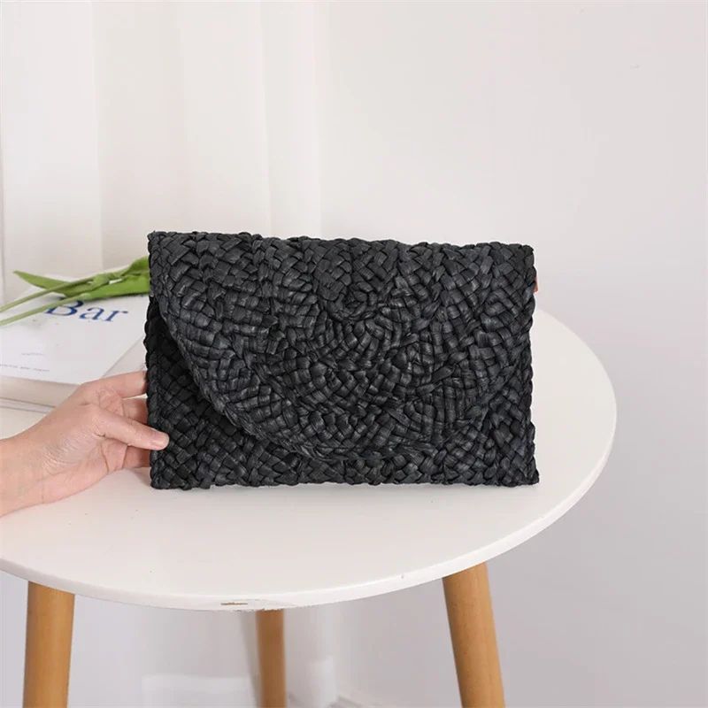 Corn Husk Weave Dinner Clutch Bag Women's Fashion Simple Solid Straw Large Purse Woman Summer Casual Vacation Ladies Wallet 2024